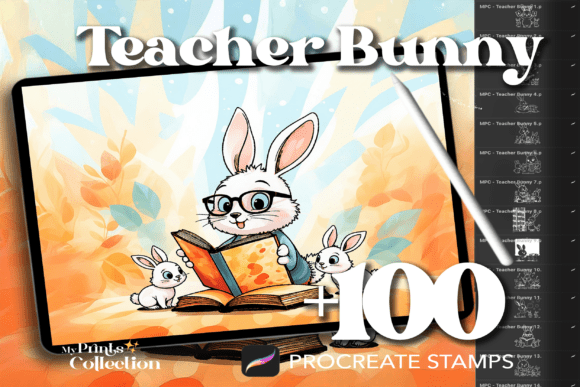 100 Bunny Teacher’s Day Procreate Stamps for Adorable Art