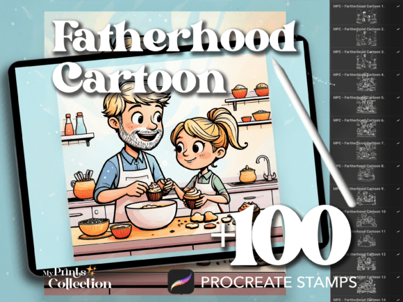 100 Cartoon Father’s Day Procreate Stamps for Heartfelt Digital Art
