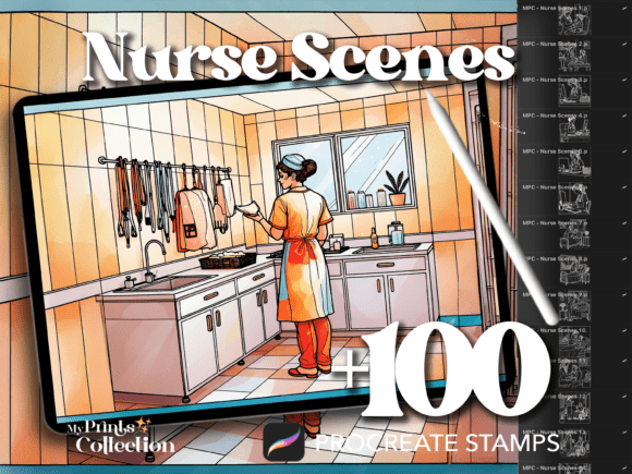 100 Nurse Scenes Day Procreate Stamp: A Creative Tool for Medical-Themed Art