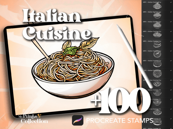 100 Procreate Italian Cuisine Stamps: A Creative Tool for Food-Inspired Digital Art