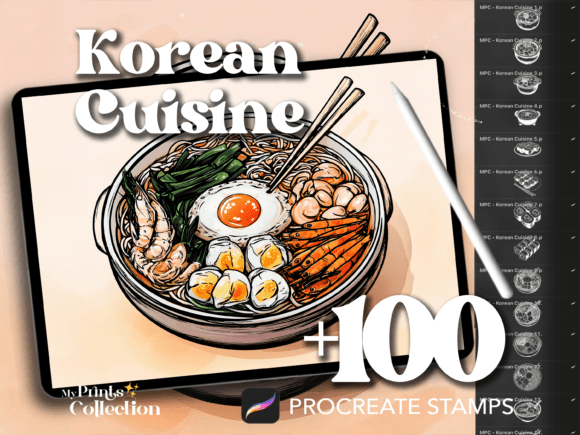 100 Procreate Korean Cuisine Stamps