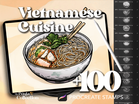 100 Procreate Vietnamese Cuisine Stamps