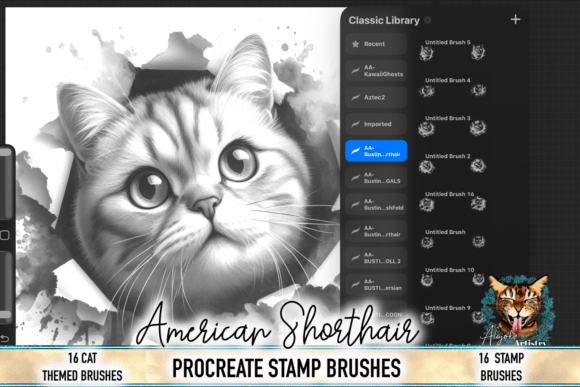 Procreate Stamp Brush Set for American Shorthair Cats
