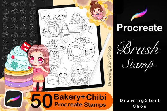 Unlocking Creativity with 50 Procreate Bakery Chibi Pose Stamps2